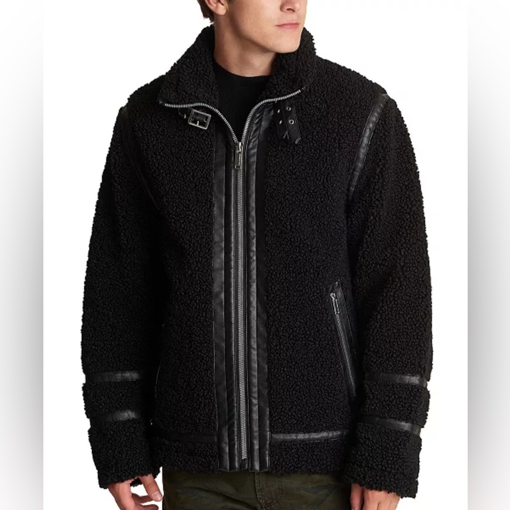 Karl Lagerfeld Paris Men's Sherpa Aviator Jacket.  Black color, Size Large.
